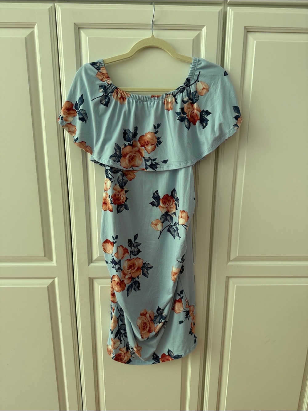 Blue Floral Off-Shoulder Women’s Maternity Dress